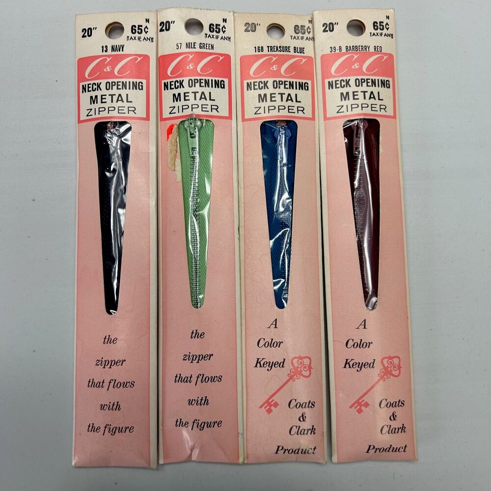 Vintage 20" Neck Opening Metal Zippers Coats & Clark  Lot of‎ 4 NOSIP